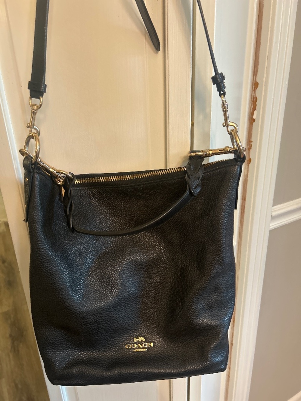 COACH Abby Duffle Shoulder Bag in
Black Pebble Leather